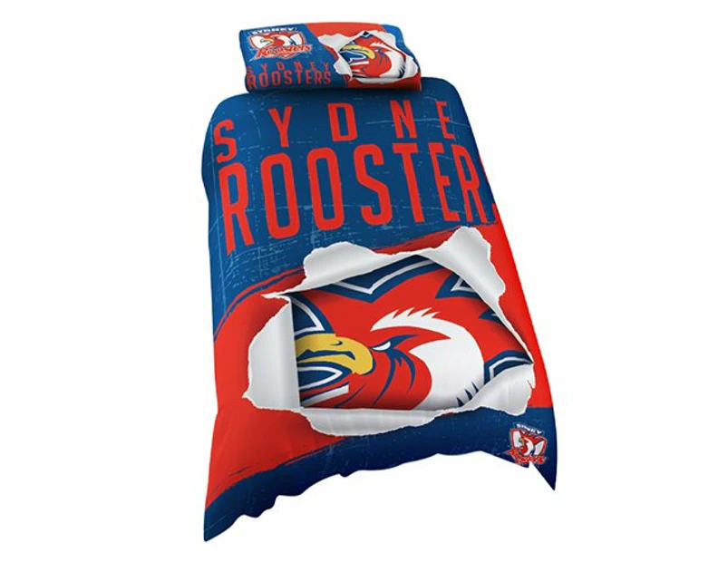 Sydney Roosters NRL SINGLE Bed Quilt Doona Duvet Cover and Pillow Case Set