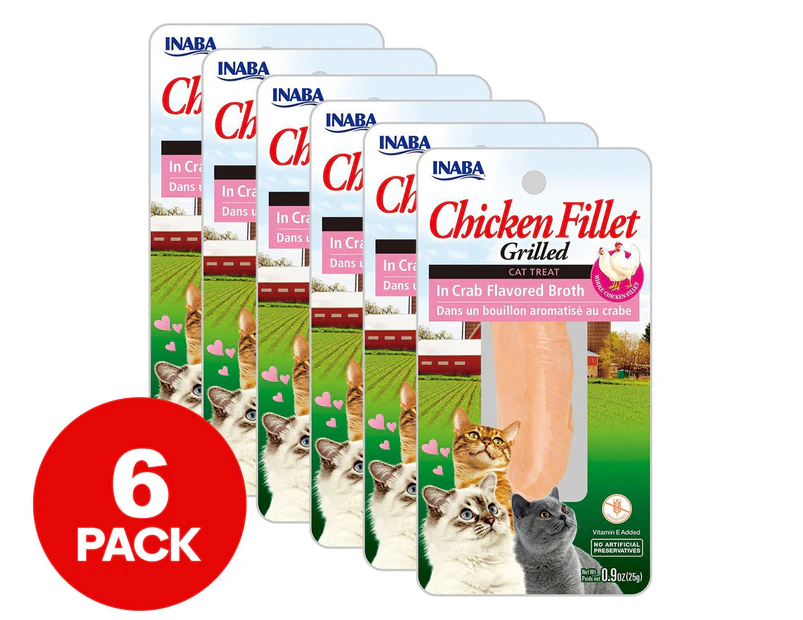 6 x Inaba Wet Cat Food Grilled Chicken Fillet In Crab Broth 25g