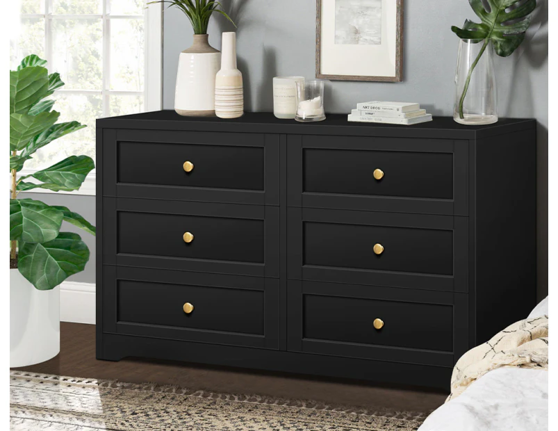 ALFORDSON 6 Chest of Drawers Hamptons Storage Cabinet Dresser Tallboy Black