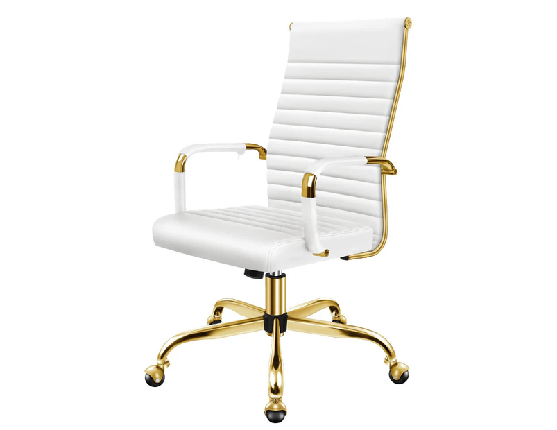 ALFORDSON Office Chair Padded Seat Ergonomic Gold & White