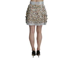 Embellished High Waist Mini Skirt - Silver