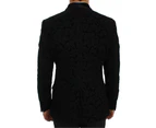 Double Breasted Floral Ricamo Blazer Jacket - Slim Fit - Black