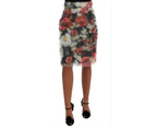Floral Pencil Skirt with High Waist and Silk Lining - Multicolor