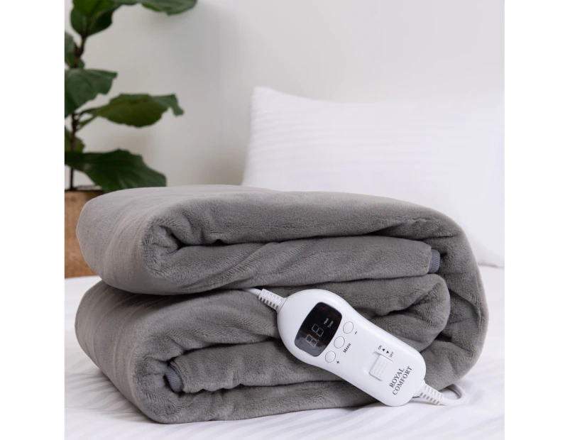 Royal Comfort Heated Faux Fur Throw Fleece Electric Blanket Washable Double-Side - Colour: Grey - Size: 160 x 130 cm