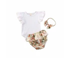 3Pcs Newborn Infant Baby Girl Clothes Ruffle Romper Bodysuit Floral Shorts - Pink