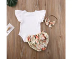 3Pcs Newborn Infant Baby Girl Clothes Ruffle Romper Bodysuit Floral Shorts - Pink