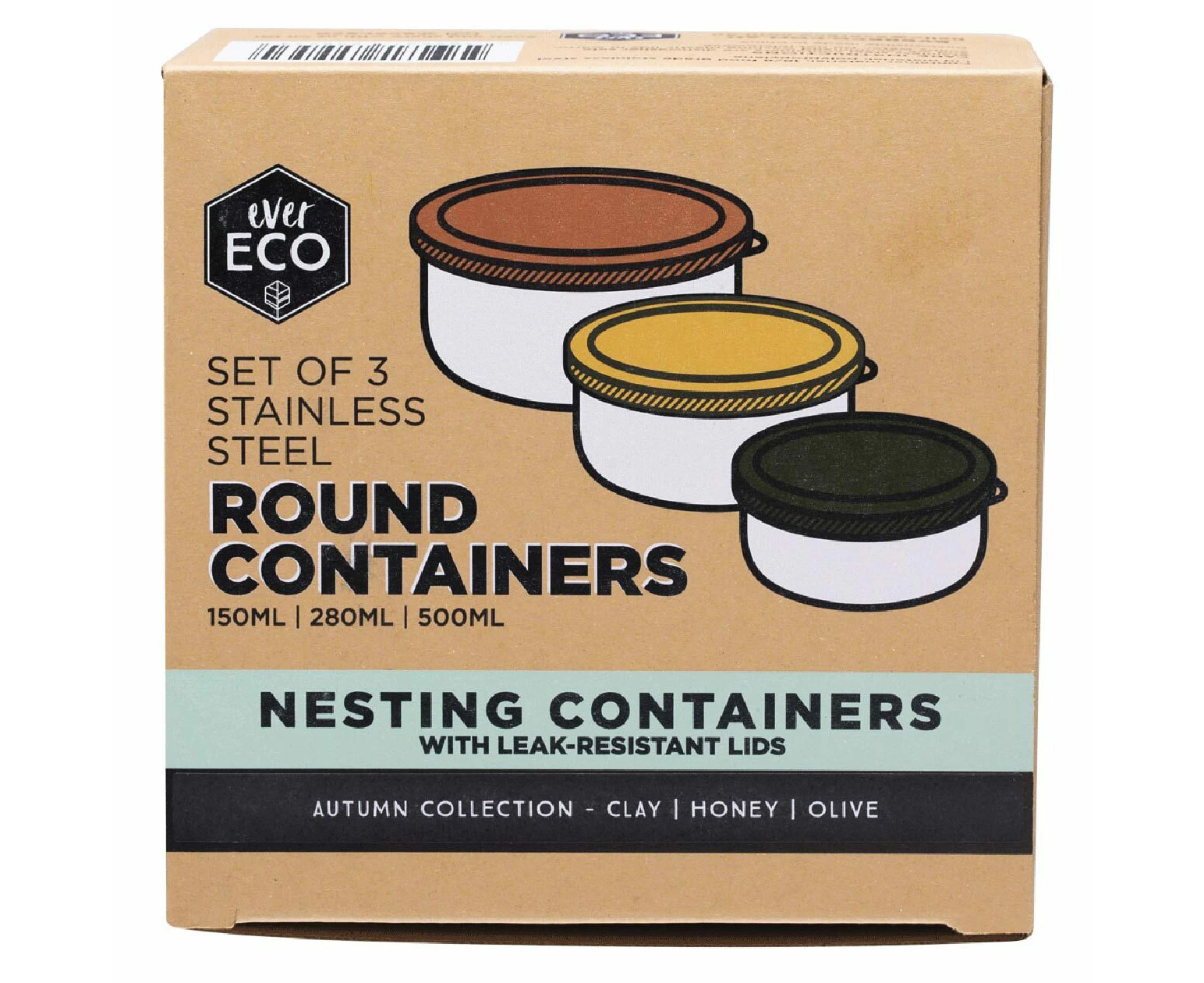 Ever Eco Round Nesting Eco Friendly Stainless Steel Containers Autumn (Set of 3)