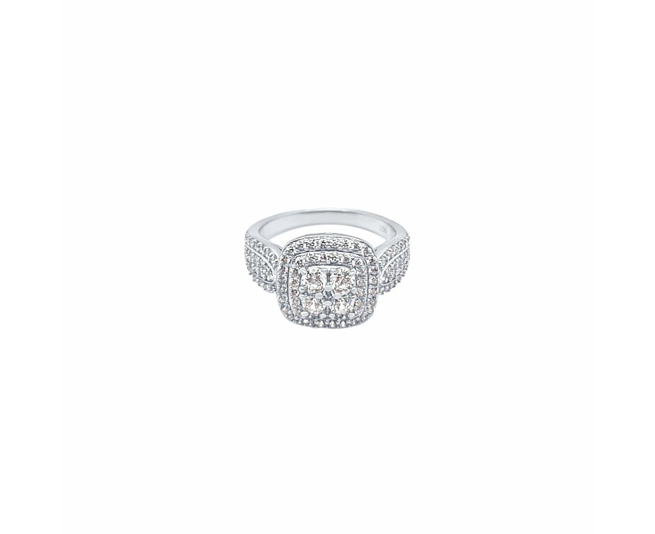 Bevilles Square Shaped Cluster Ring with Cubic Zirconia in Sterling Silver