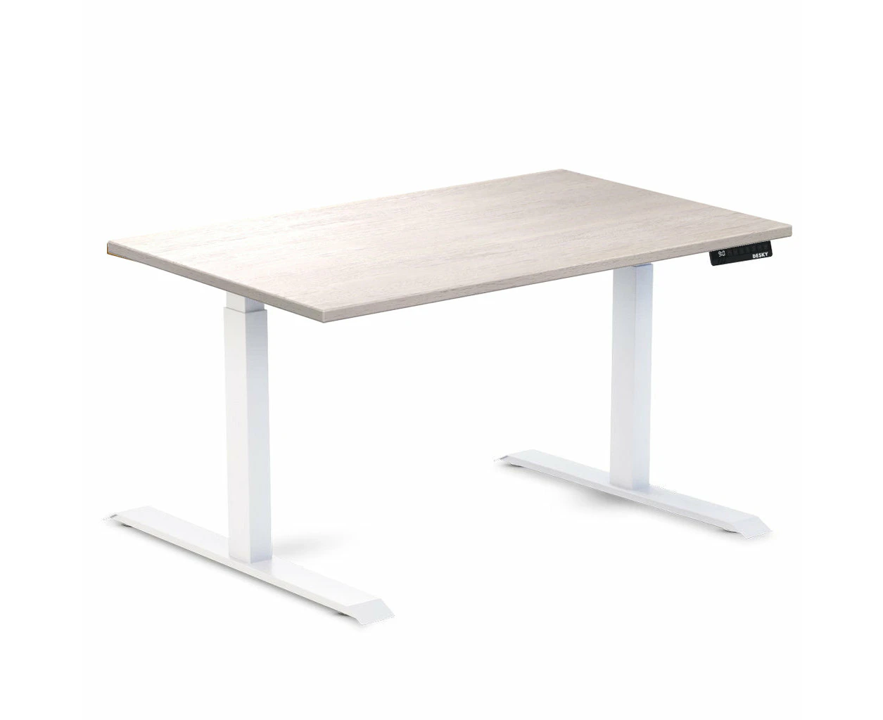 Desky Dual Rubberwood Sit Stand Desk - White Brushed / White Standing Computer Desk For Home Office & Study