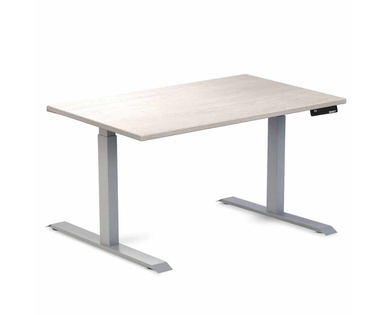 Desky Dual Rubberwood Sit Stand Desk - White Brushed / Grey Standing Computer Desk For Home Office & Study