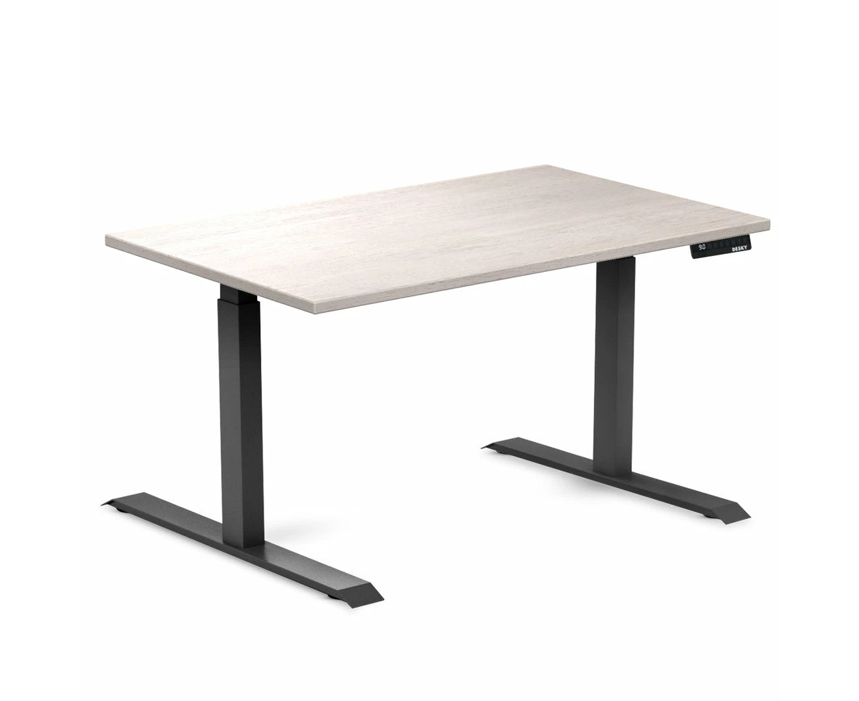 Desky Dual Rubberwood Sit Stand Desk - White Brushed / Matte Black Standing Computer Desk For Home Office & Study