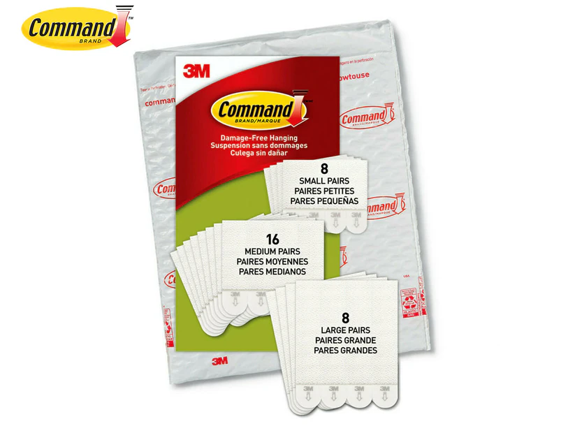 Command Small, Medium & Large Adhesive Picture Hanging Strips 32-Pack - White