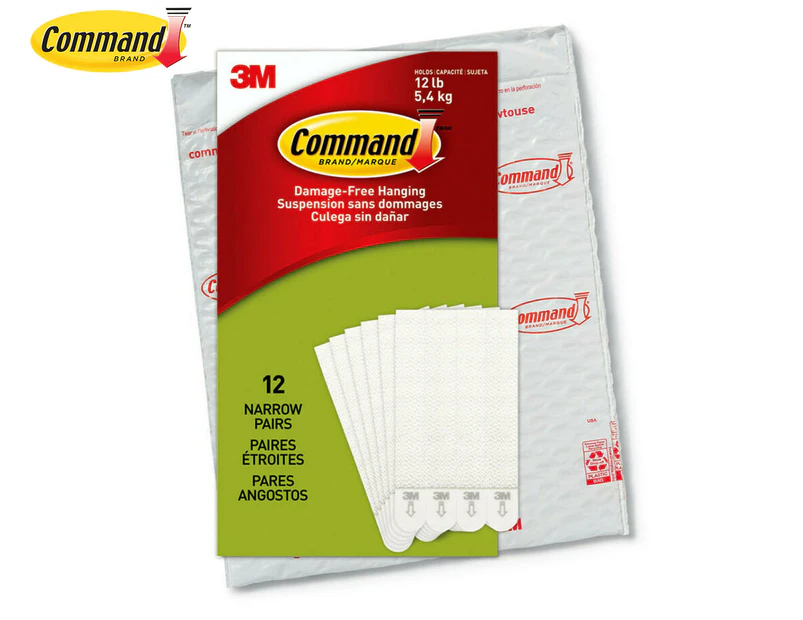Command Narrow Adhesive Picture Hanging Strips 12-Pack - White