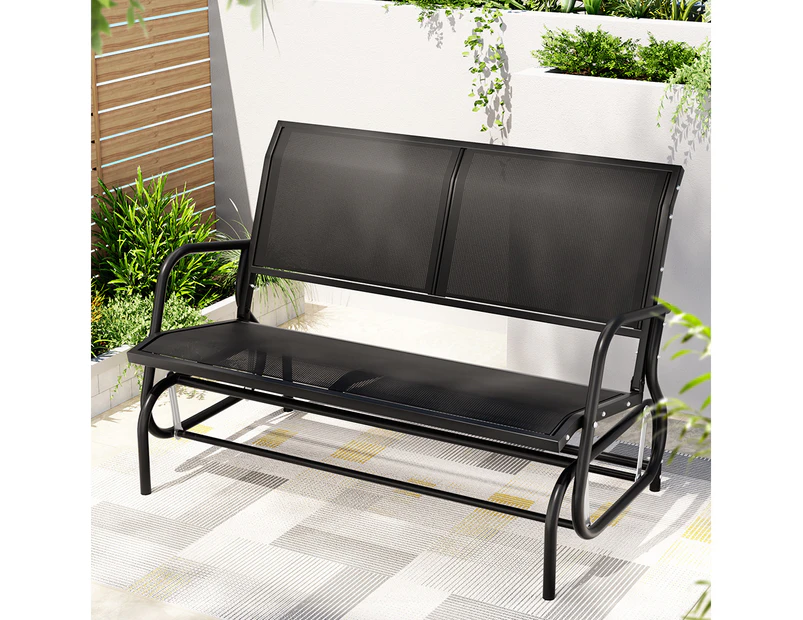 Gardeon Outdoor Garden Bench Seat Swing Glider Rocking 2 Seater Patio Furniture Black