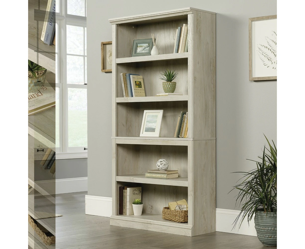 Sauder Bookshelf Display Cabinet 5 Tier Bookcase Storage Shelving Unit Chalked Chestnut