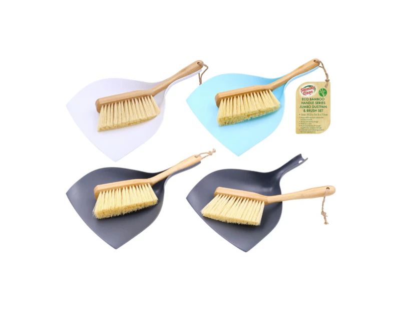 12 x LARGE BAMBOO DUSTPAN & BRUSH SET | Eco Friend Broom & Dustpan Cleaning Kit