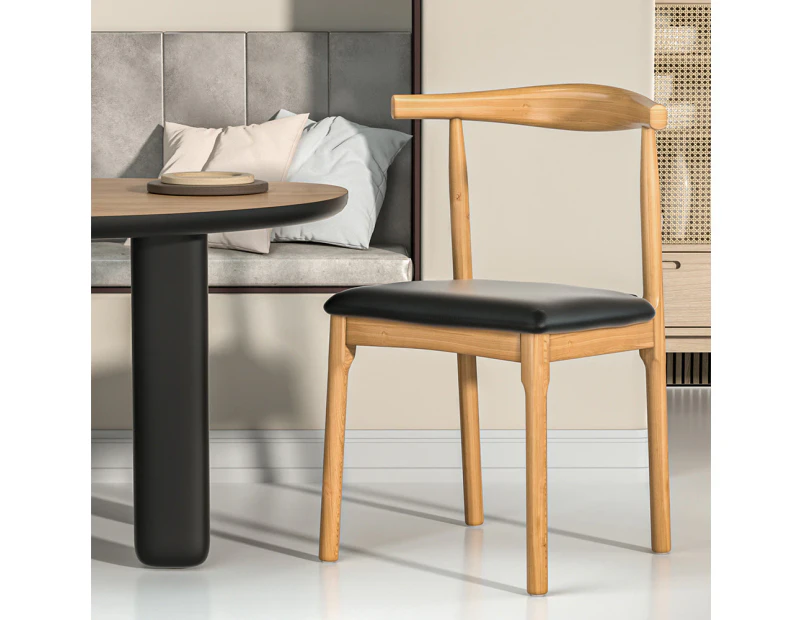 Artiss Dining Chair Rubber Wood Leather Seat Black