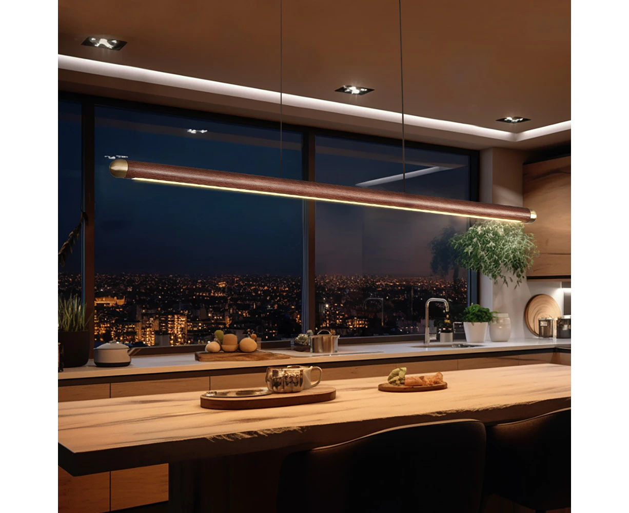 Krear 120cm Linear Pendant Light Walnut Led Kitchen Benchtop Drop Lights