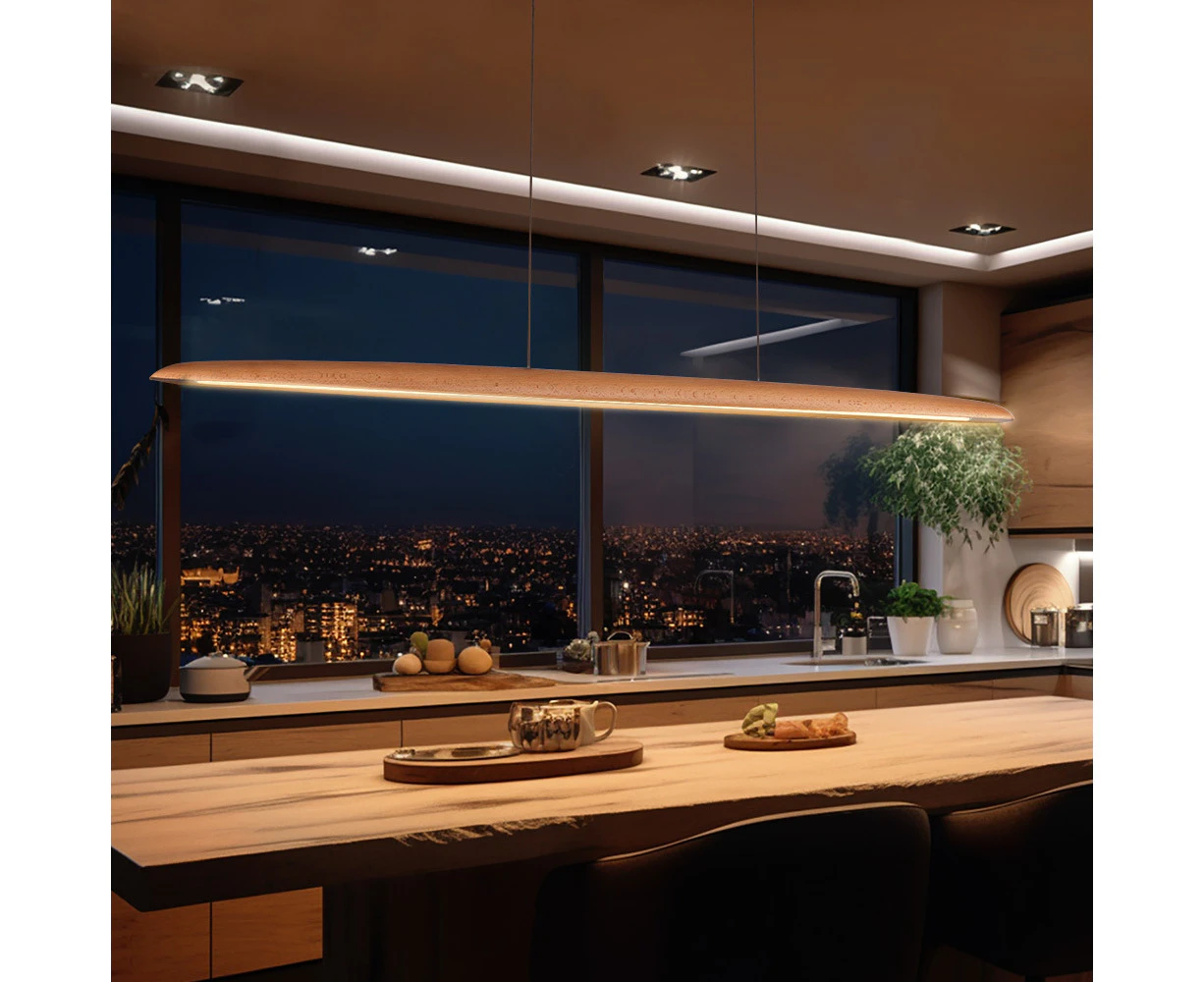 Krear 180cm Linear Pendant Light Beech Wood Led Kitchen Benchtop Drop Lights