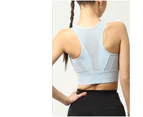 Women's Front Zipper Sports Bra Gym High Impact Shockproof Sports Underwear Yoga Top Breathable Sports Bra-sky blue