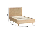 Oikiture Bed Frame Single Size Wooden Bed Frame Rattan Headboard