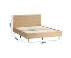 Oikiture Bed Frame Queen Size Wooden Bed Frame Rattan Headboard