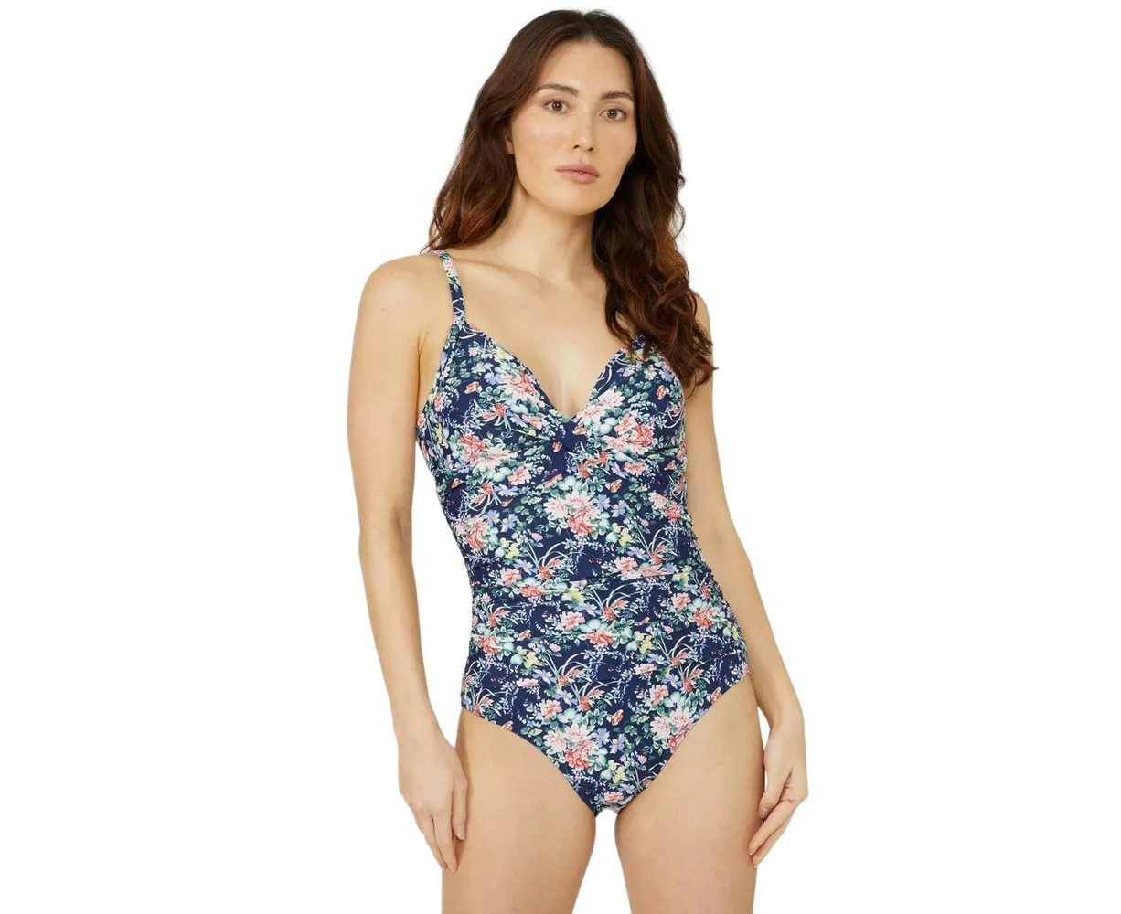 Debenhams Womens Floral Twisted One Piece Swimsuit (Navy) - DH5647