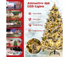 Costway 1.86m Pre-Lit Snow Flocked Christmas Tree Pine Needle Hinged PE Xmas Tree 752 Branch Tips & 250 LED Home Decor w/Gloves