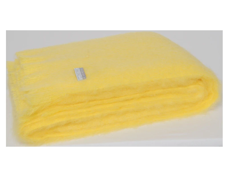 Masterweave Windermere Mohair Throw Rug Blanket-Soft Lemon
