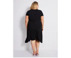 AUTOGRAPH - Plus Size - Womens Dress -  Knitwear Short Sleeve Hanky Hem Dress - Black
