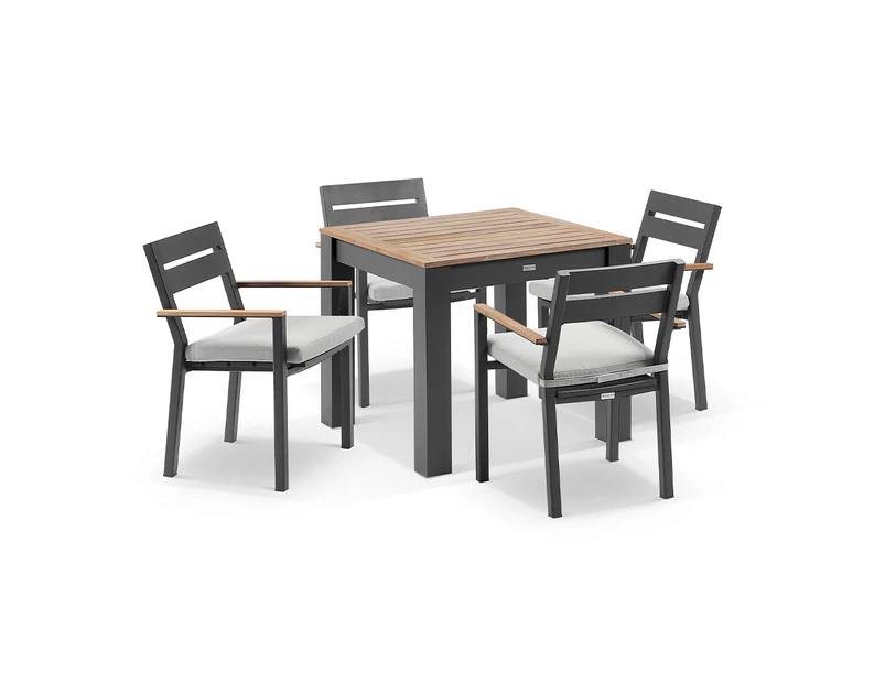 Balmoral 4 Seater Square Teak Top Aluminium Dining Table with Capri Chair - Outdoor Dining Settings - Charcoal