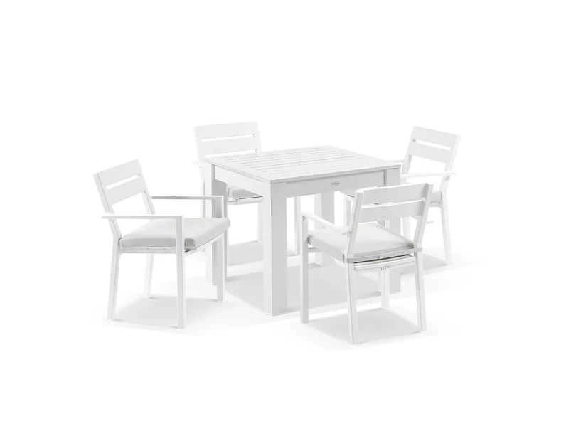 Santorini Outdoor 4 Seater Square Aluminium Dining Table with Santorini Chairs - Outdoor Dining Settings - White