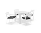 Outdoor Hugo Outdoor 4 Seater Square Ceramic And Aluminium Dining Table With Santorini Dining Chairs - Outdoor Aluminium Dining Settings - White Aluminium with Denim Grey Cushions