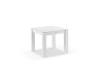 Outdoor Hugo Outdoor 4 Seater Square Ceramic And Aluminium Dining Table With Santorini Dining Chairs - Outdoor Aluminium Dining Settings - White Aluminium with Denim Grey Cushions