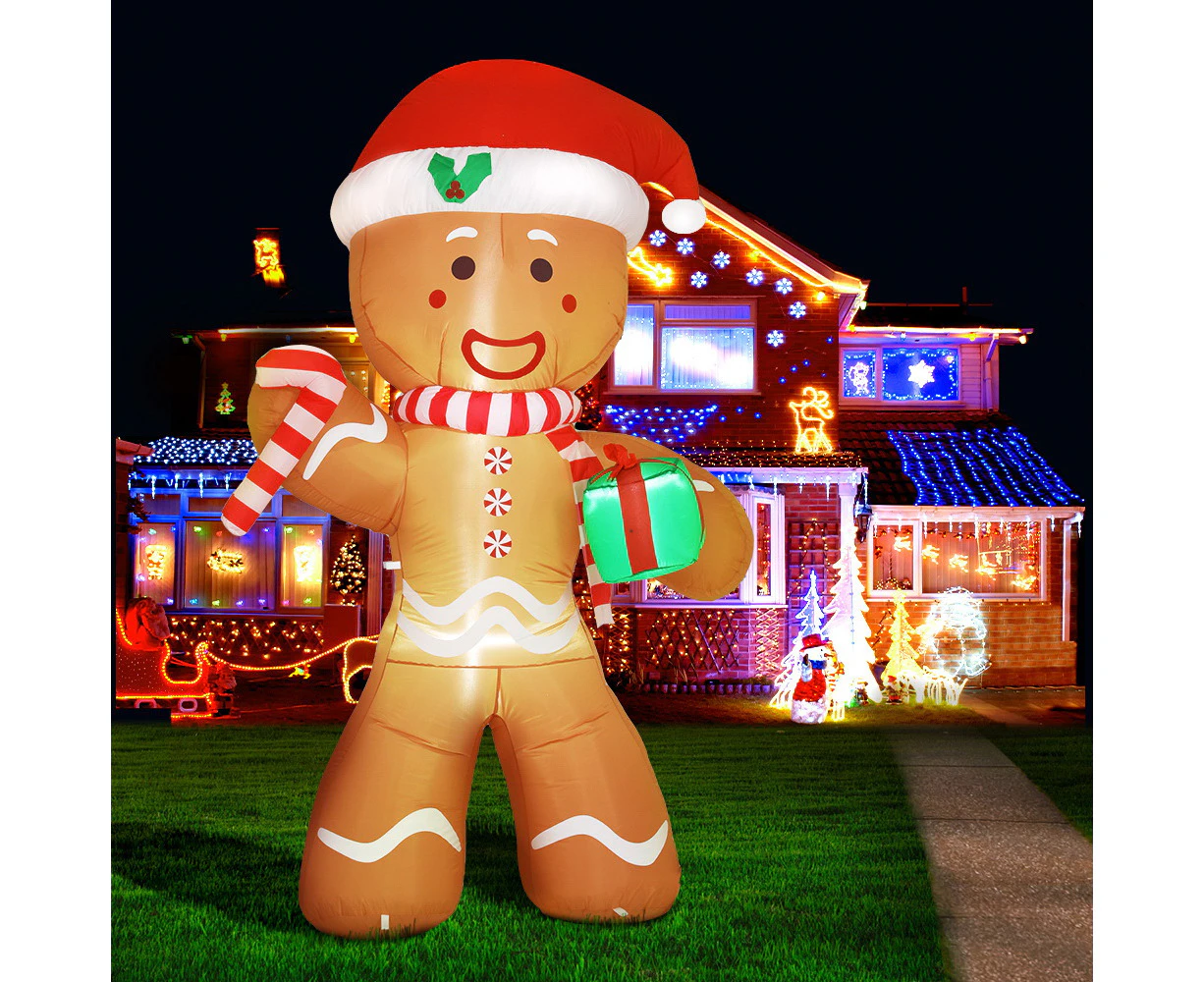 Jingle Jollys Christmas Inflatable Gingerbread Man 2.4M Illuminated Decorations