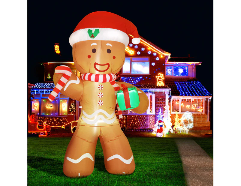 Jingle Jollys Christmas Inflatable Gingerbread Man 2.4M Illuminated Decorations