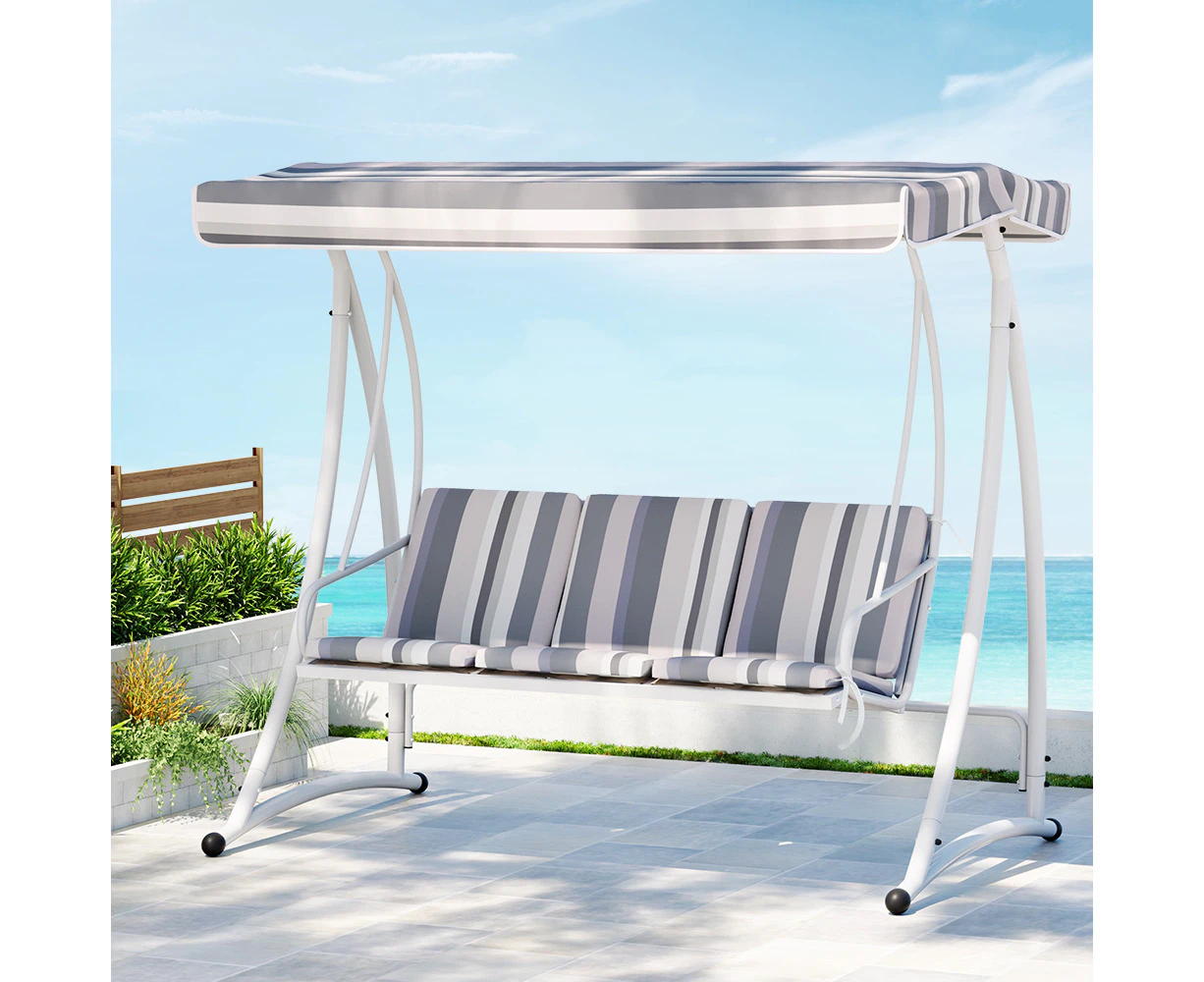 Gardeon Outdoor Swing Chair Garden Bench Furniture Canopy 3 Seater White Grey