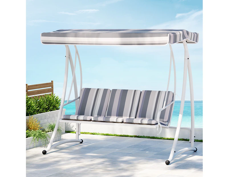 Gardeon Outdoor Swing Chair Garden Bench Furniture Canopy 3 Seater White Grey