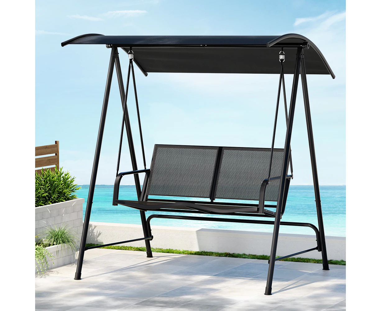 Gardeon Outdoor Swing Chair Garden Bench Furniture Canopy 2 Seater Black