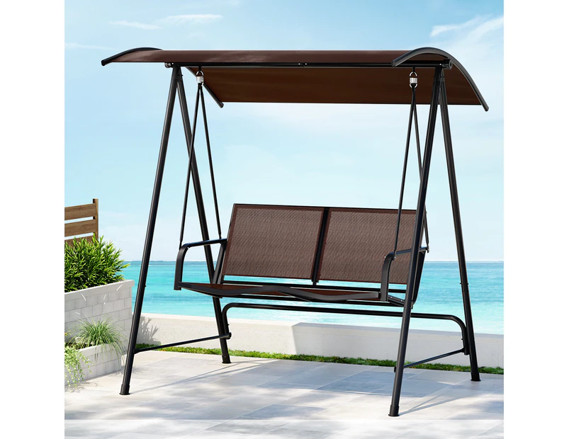 Gardeon Outdoor Swing Chair Garden Bench Furniture Canopy 2 Seater Brown