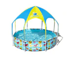 Bestway 2.44m Steel Pro UV Splash N Shade Play Pool w/ Sunshade Kids Swimming