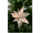 Pink Glittered Mesh & Fabric Leaf Poinsettia Christmas Flower Pick - 23cm - Pink with Gold