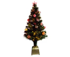 Multi Colour Fibre Optic Christmas Tree with Baubles, Stars & 100 Tips - 90cm - Multi Colour on Green Tree with Gold Base