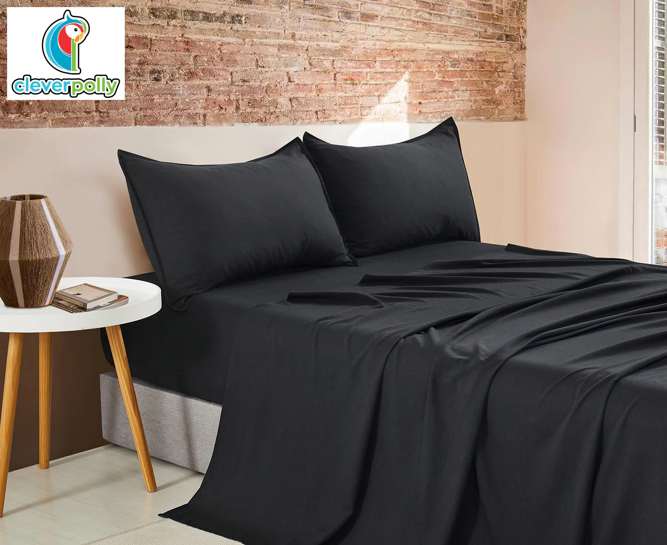 CleverPolly Vintage Washed Microfibre Sheet Set - Black