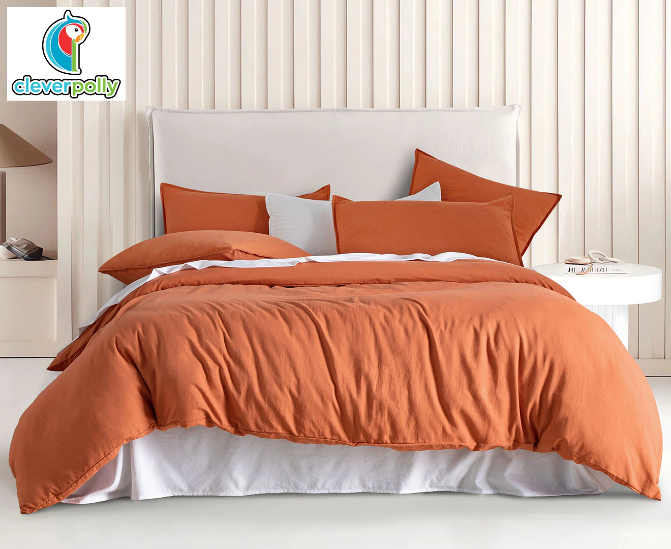 CleverPolly Vintage Washed Microfibre Quilt Cover Set - Terracotta