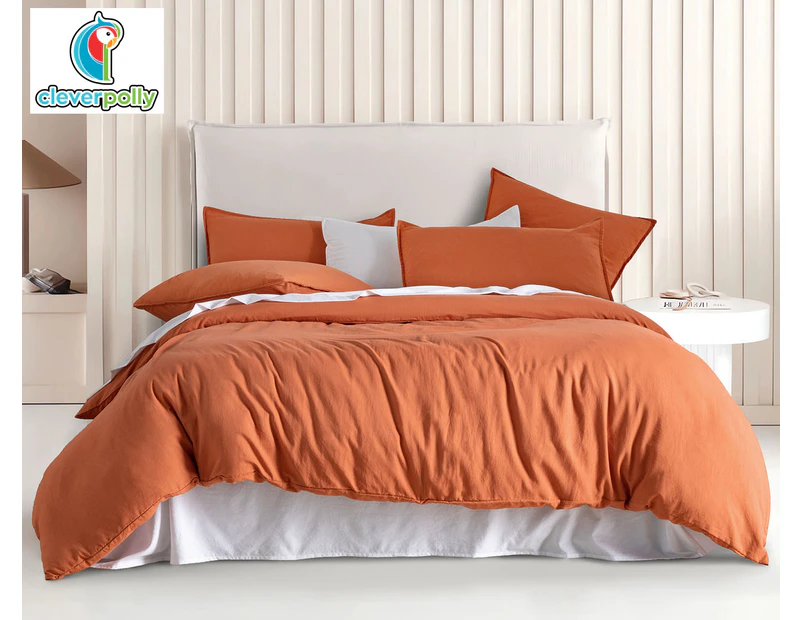 CleverPolly Vintage Washed Microfibre Quilt Cover Set - Terracotta