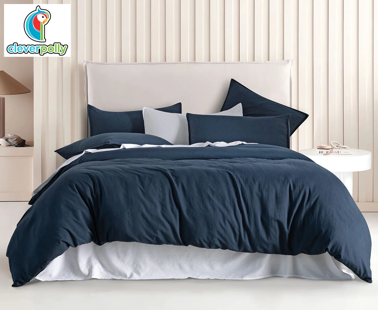 CleverPolly Vintage Washed Microfibre Quilt Cover Set - Navy