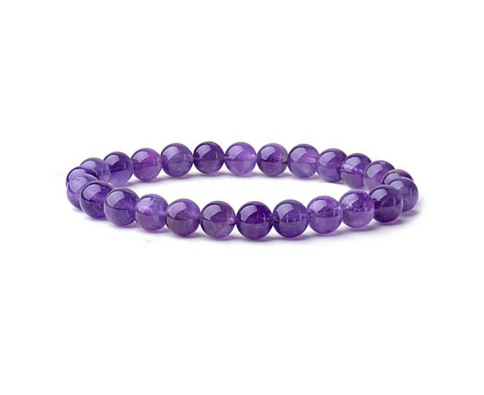 Georgiadis 8mm Natural Gorgeous Semi-Precious Amethyst Gemstones Stretch Beaded Bracelet