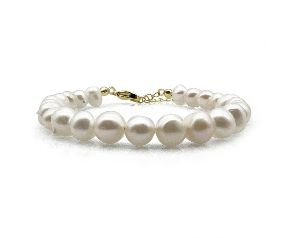 Georgiadis Natural 7-8mm Grade AB White Mix Shape Freshwater Pearl with Real 24k Gold Plated Bracelet