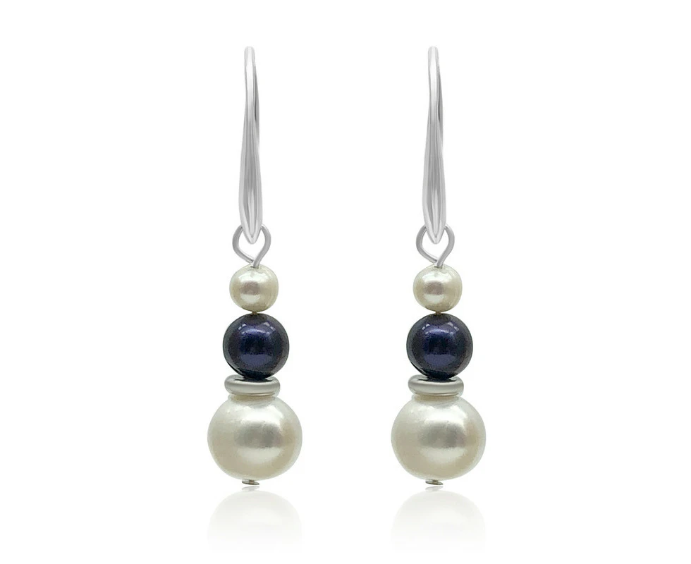 Georgiadis Luxury 5-10mm White & Black Freshwater Pearl with Real Platinum Plated Drop Earrings